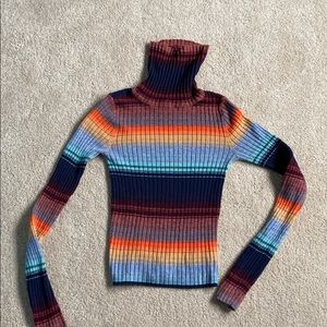 Striped, Ribbed Turtleneck